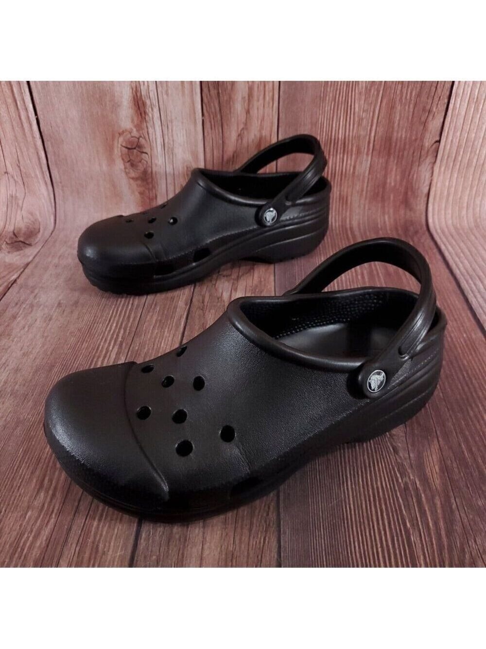 Rare Crocs Motion M10-11 W12-14 Black Capped Closed Toe Slip On Clogs Sandals